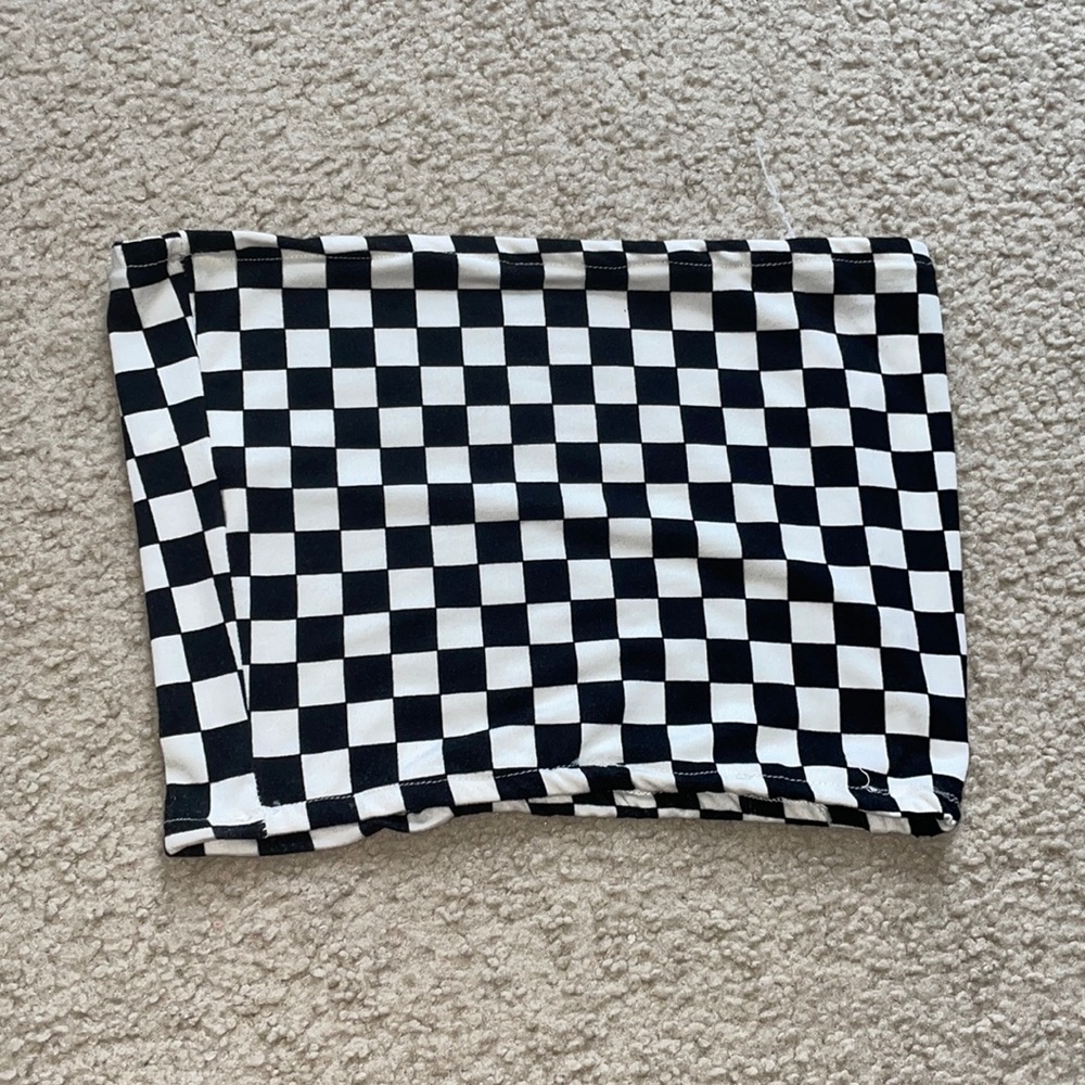 Checkered white tube top